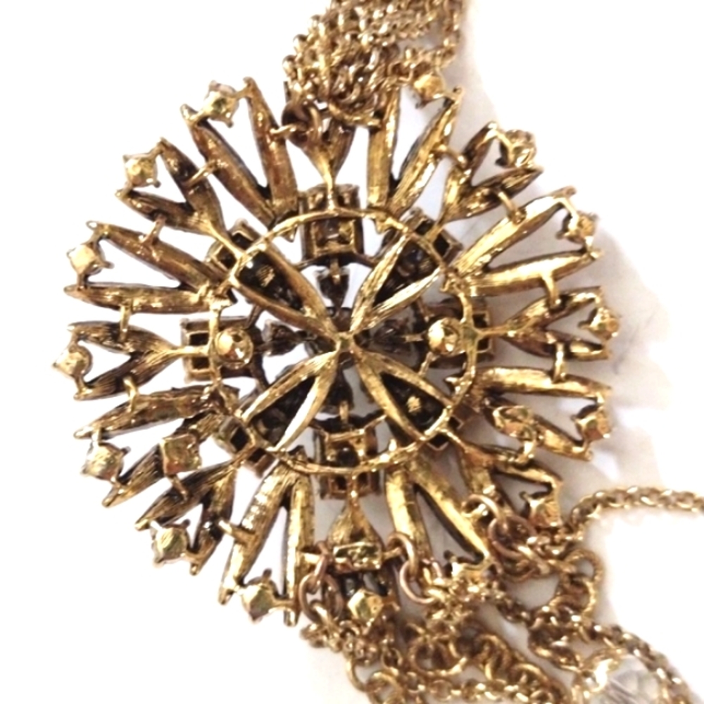 R.J. GRAZIANO BRUSHED GOLD MULTICHAIN NECKLACE W/CRYSTALS & SIDE FLORAL PENDANT - Picture 7 of 8